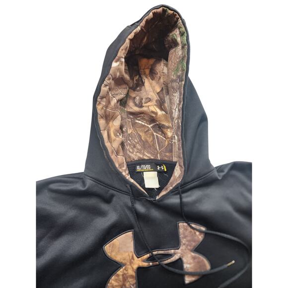 Under Armour Hoodie XL Camo Logo Loose Fit Storm Pullover Sweatshirt Gorpcore - Picture 1 of 16
